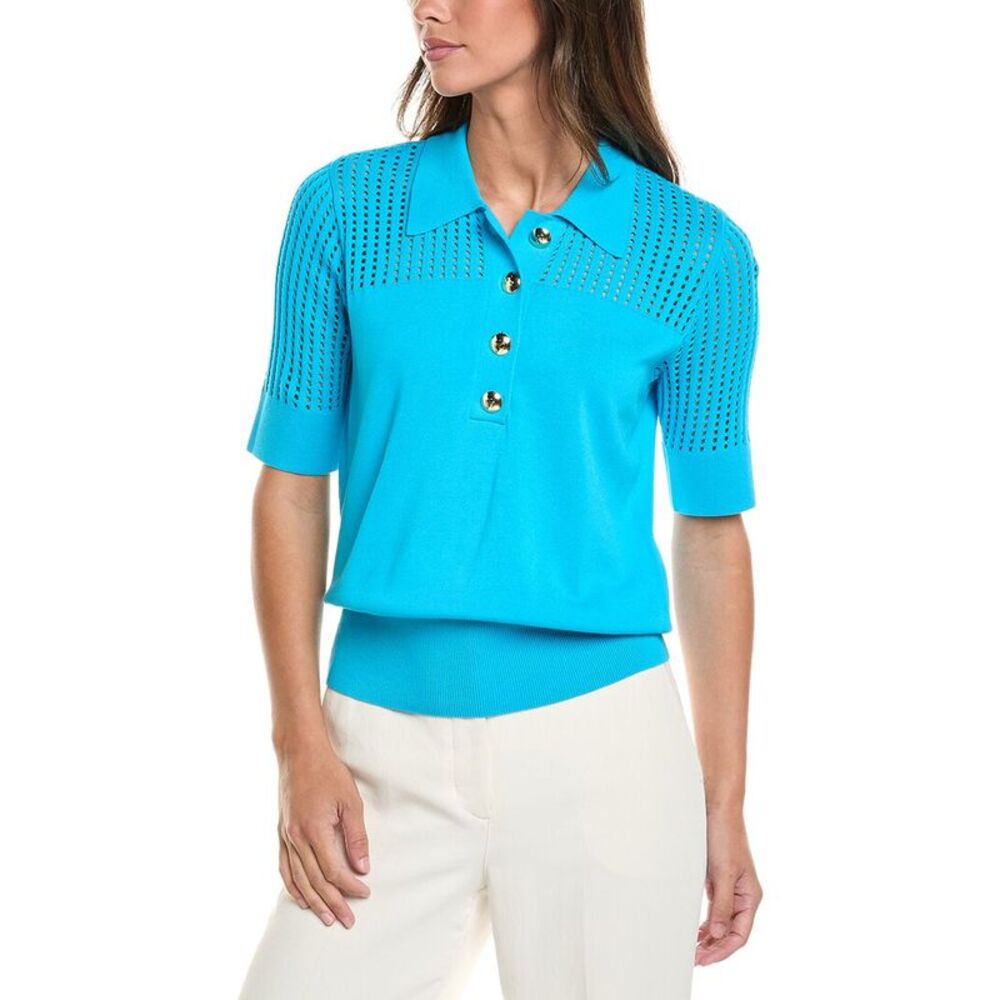 St. John Womens  Vertical Stretch Pointelle Stripe Knit Sweater, Blue
